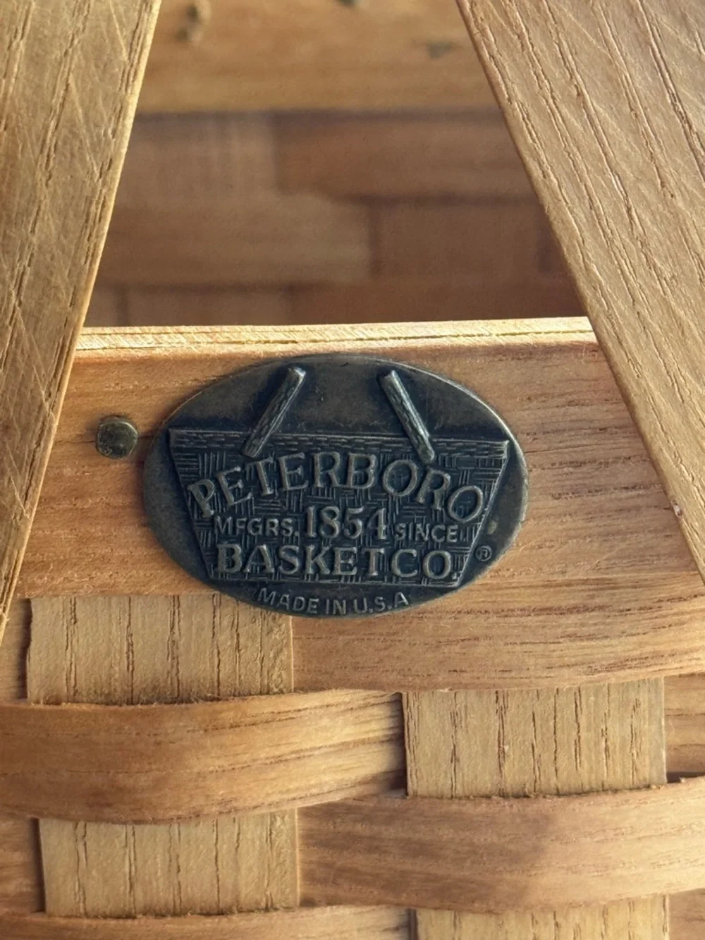 Peterboro Woven Wood Basket in Natural Wood Tone with Handles